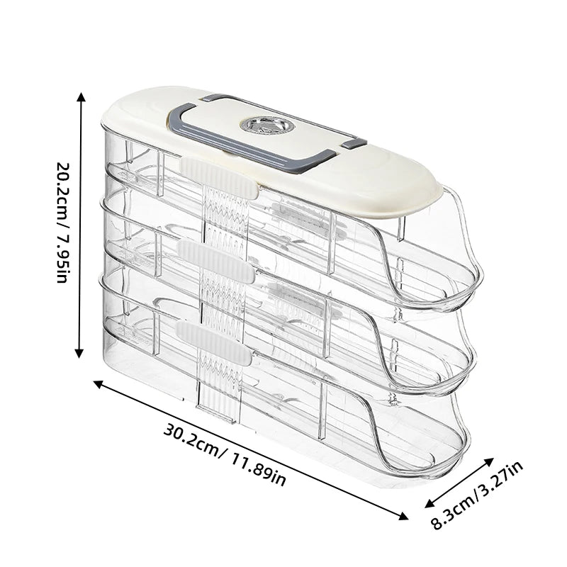 Multi-Layer Automatic Rolling Egg Storage Box – Refrigerator Side Door Egg Tray Rack Organizer