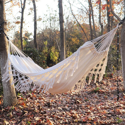 Macrame  Double Hammock Bohemian Woven Fringe Tassels Canvas Large Hanging Swing Bed Chair for Beach Yard Bedroom Patio Porch