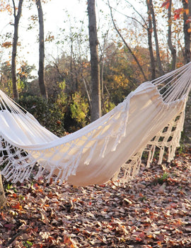 Macrame  Double Hammock Bohemian Woven Fringe Tassels Canvas Large Hanging Swing Bed Chair for Beach Yard Bedroom Patio Porch