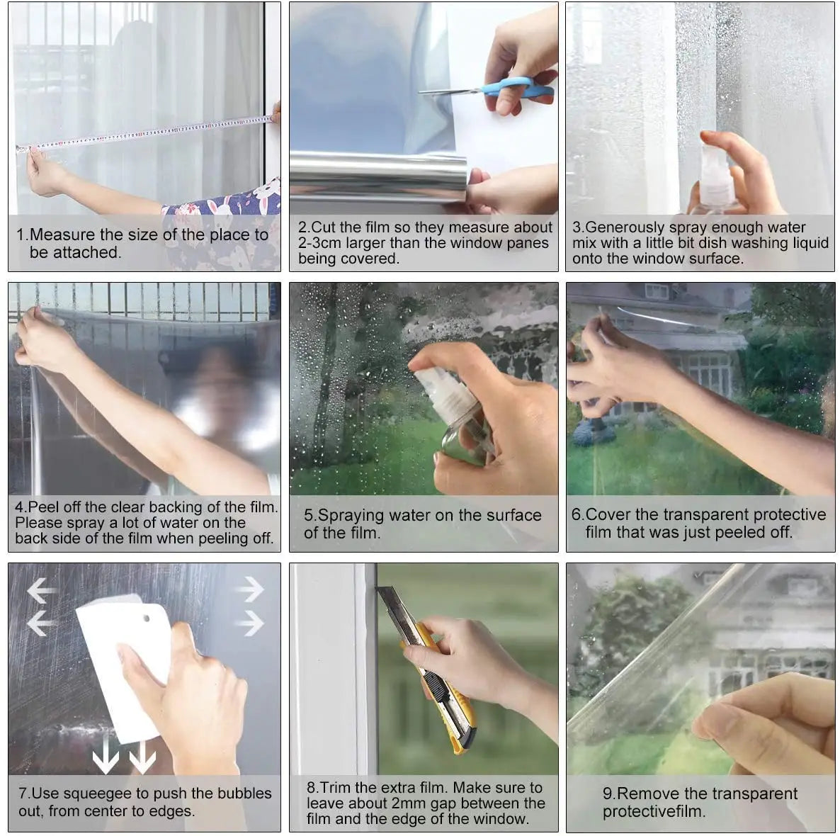 One Way Mirror Window Film Privacy Self-Adhesive Anti UV Heat Control Reflective Window Tint for Home Office Vinyl Silver
