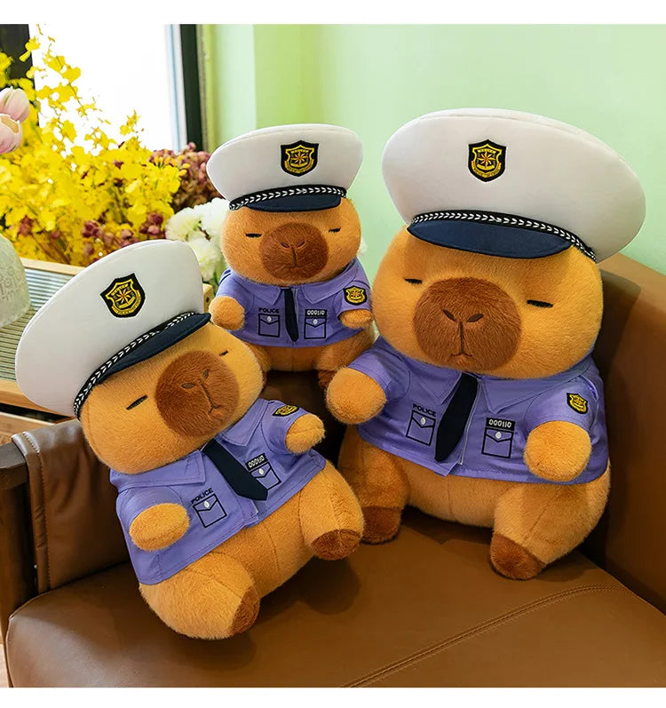 Cute Capybara Police Plush Toy Soft Stuffed Pillow