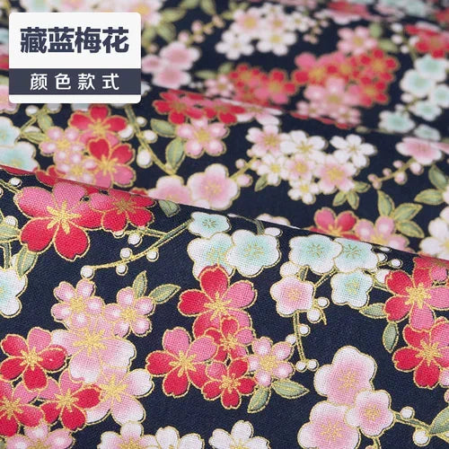 1/2/3M 23Colors Japanese Style Bronzing Cotton Fabric Kimono Clouds Cat Dog Cherry Blossoms Printed Sewing Fabric by the Meter