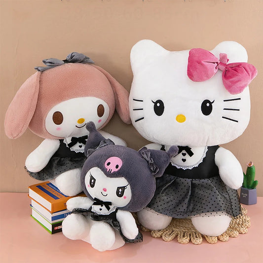 Kawaii Kuromi Melody Plush Toy with Bow Skirt Soft Stuffed Doll