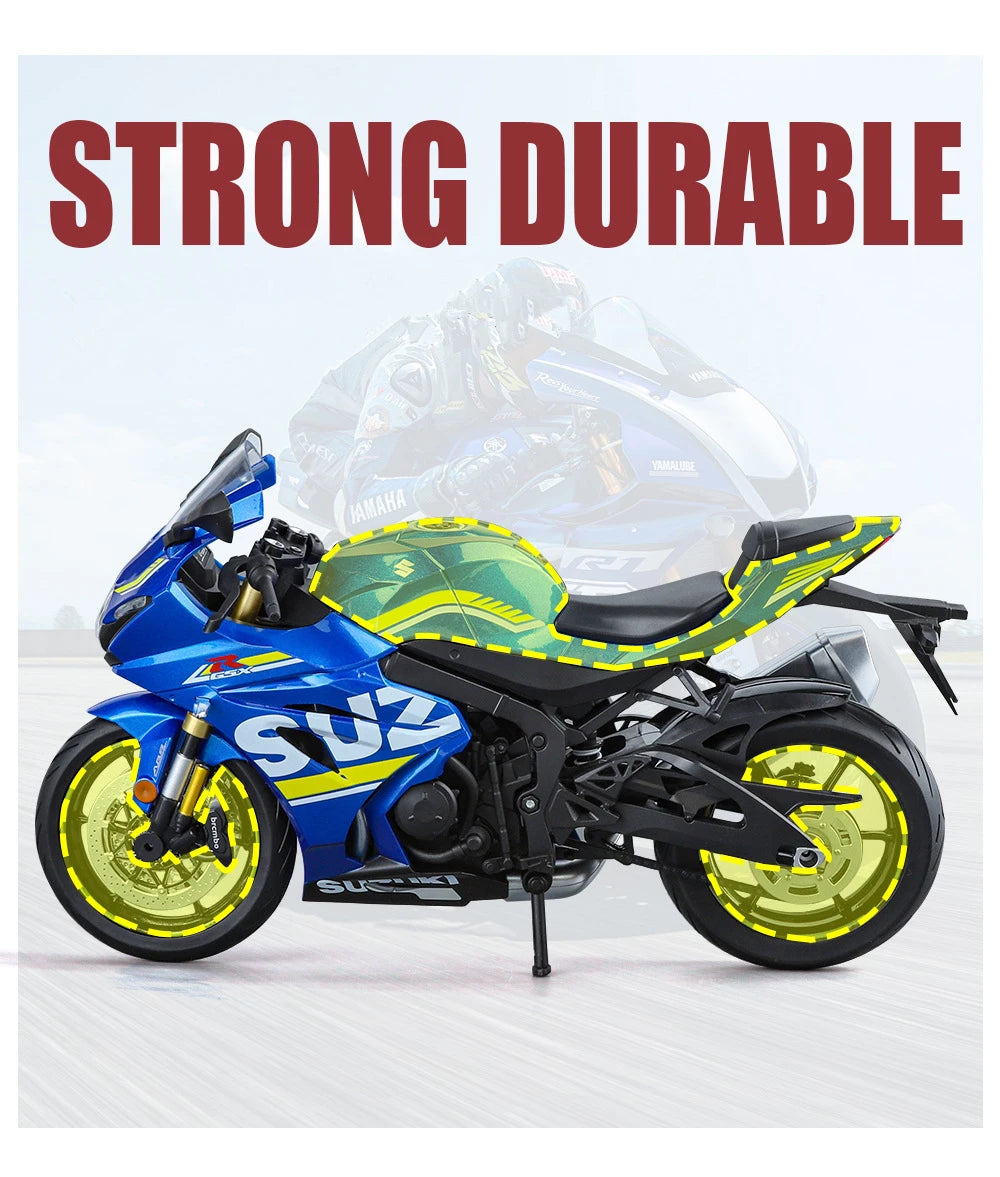 Diecast Suzuki GSX 1000R Racing Motorcycle Model 1 to 9 Scale