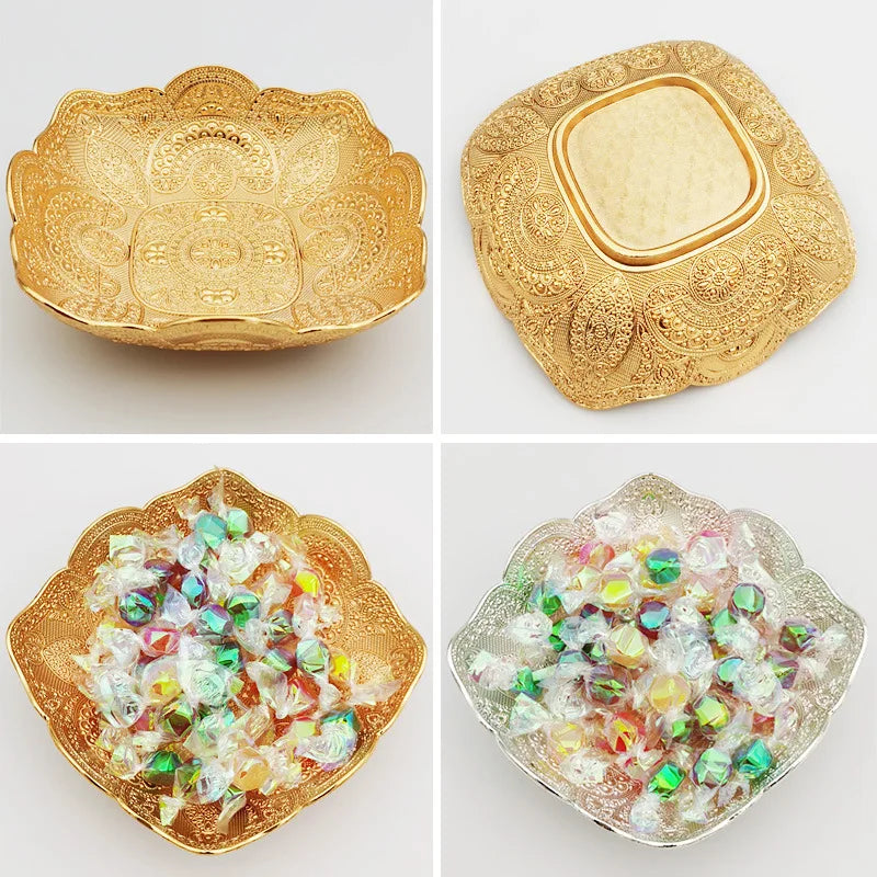 Pretty Gold Peacock Fruit Plate Luxury Zinc Alloy Tray Delicate Storage Plate for Candy Trinket Jewelry Snack Serving Home Decor