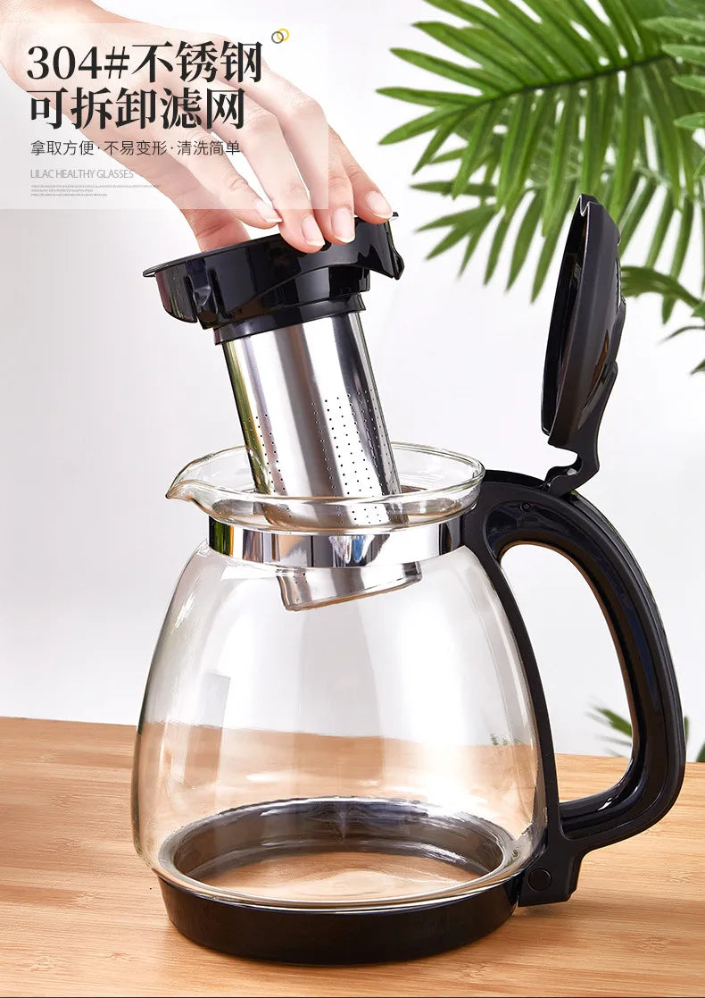 Heat Resistant Glass Teapot with Stainless Steel Strainer Large Capacity Tea Kettle 1.5L