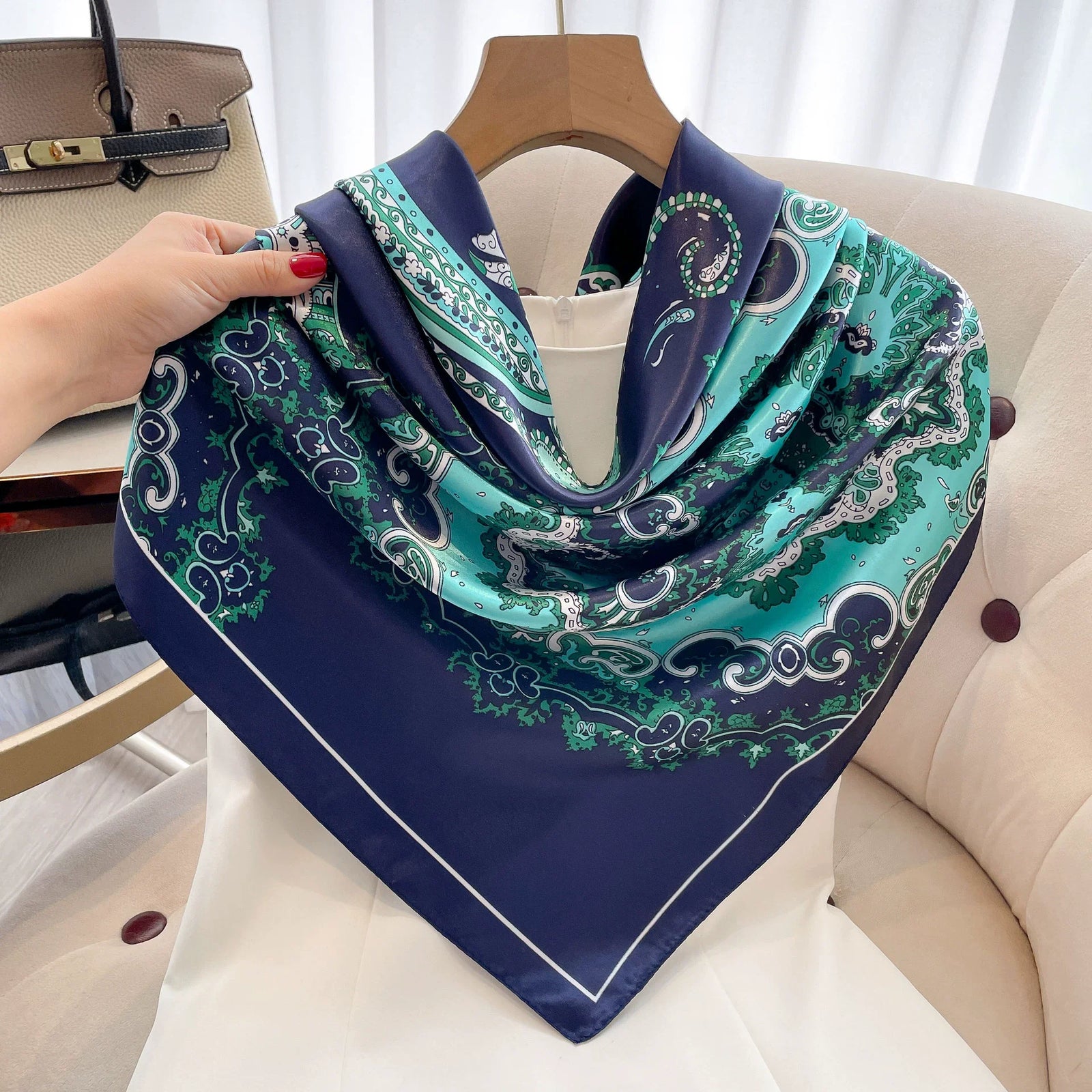 Square Women Scarves Silk Office Ladies Hair Neck Bandanna Headband Foulard Headcloth Muslim Headscarf Female muffler