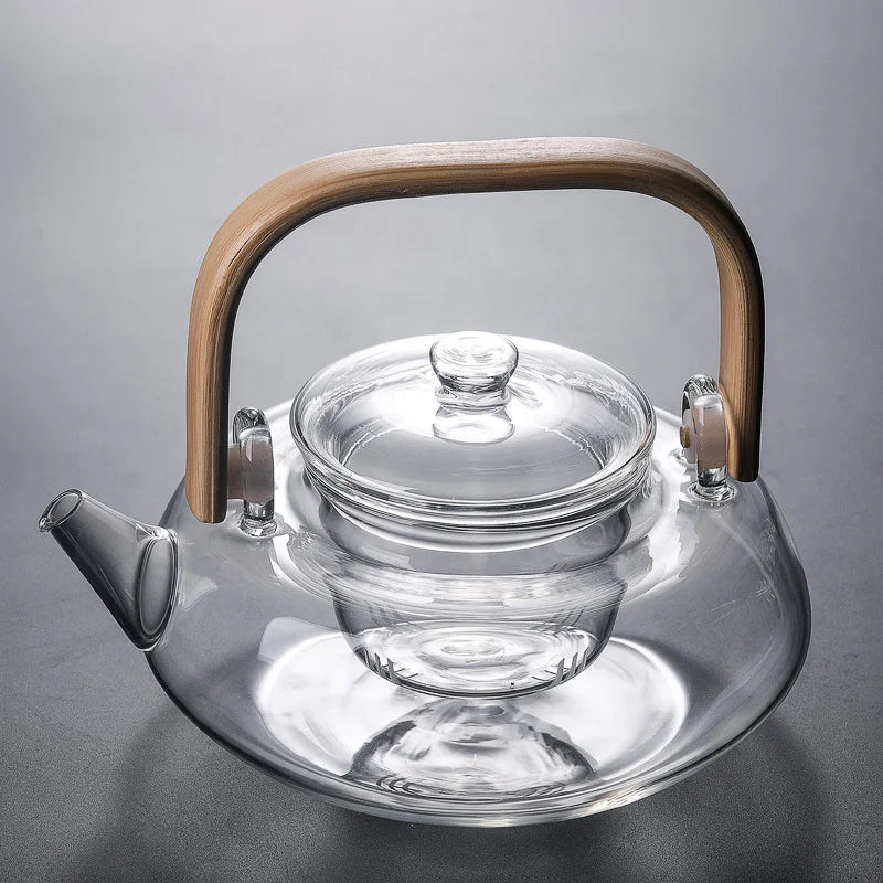 Japanese Style High Borosilicate Glass Teapot with Bamboo Handle