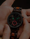 Classic Watches Metal with Wood Wristwatch Quartz Stopwatches Auto Date Display