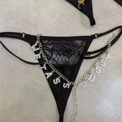 Customized Thong Name Women Personalized G-String Panties Crystal Letters Briefs Underwear Beach Pool Bikini Waist Chain