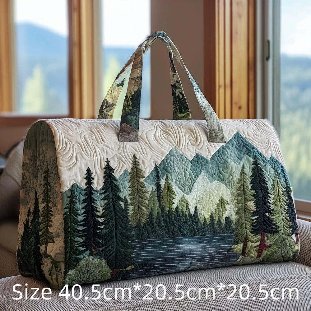 3D Print Quilted Duffle Bag Mountain Forest Lake Cabin Scenery Weekend Gym Overnight Bags Carryall Handbag Travel Camping Hiking