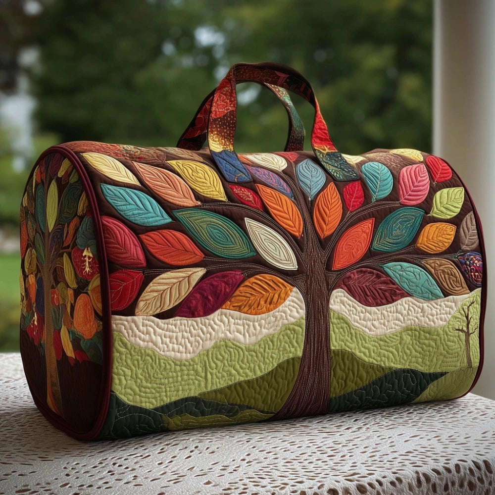 Vibrant Tree of Life 3D Quilted Duffel Bag Colorful Rainbow Leaves Print Travel Weekender Artistic Boho Gym Yoga Bag Men Women