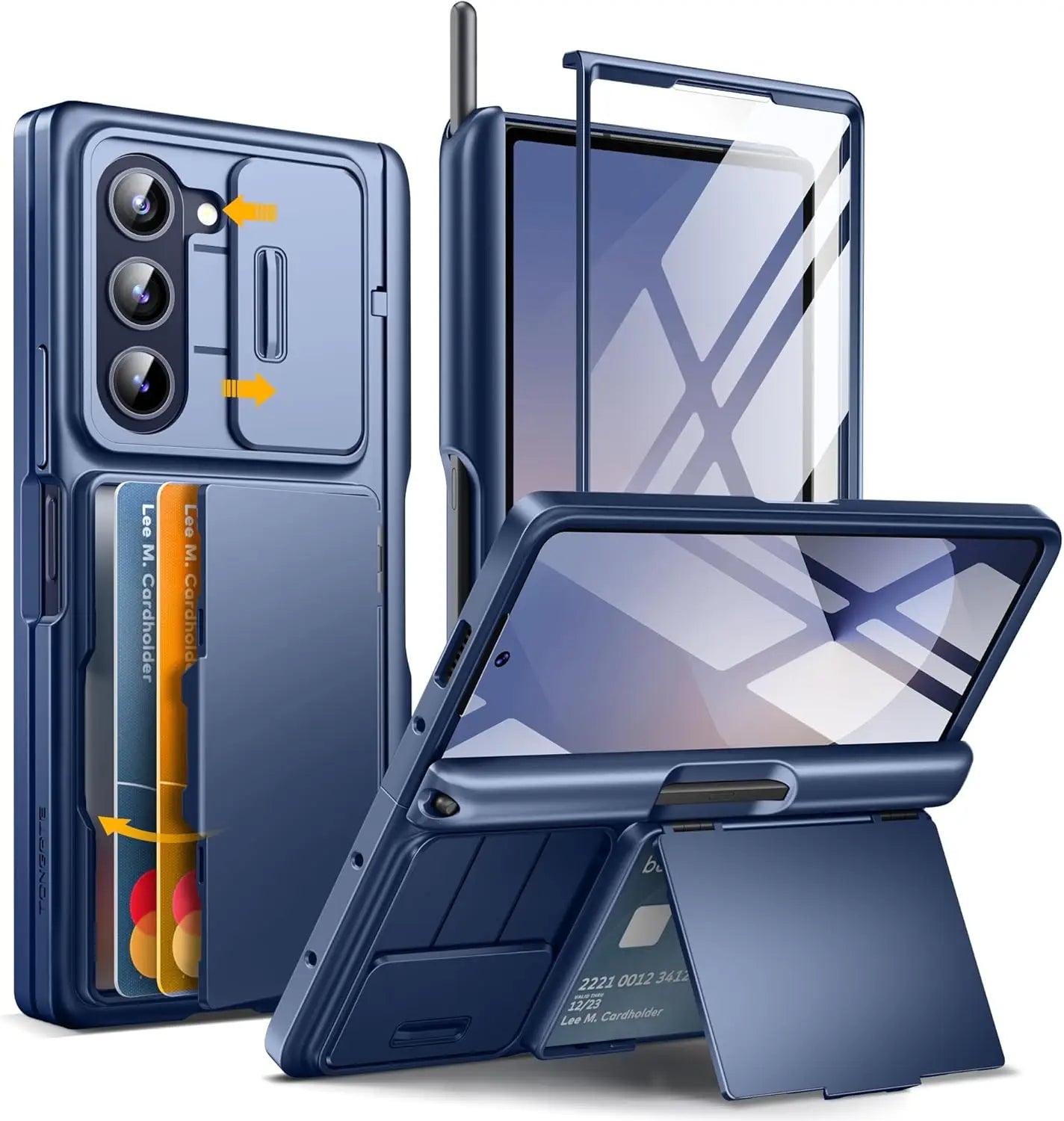 For Samsung Galaxy Z Fold 6 Case with Card Holder and Bulit in S Pen Holder Rugged Hinge Protection Wallet Kickstand Phone Case