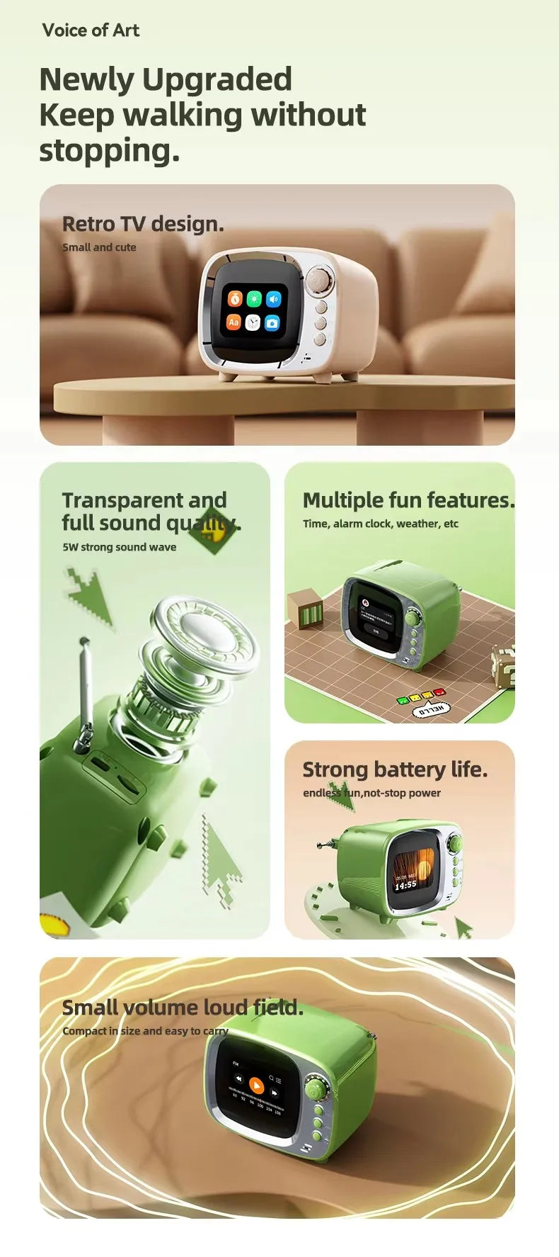 Pro Bluetooth Speaker with Lyrics Display Retro Wireless Alarm Clock HiFi Sound Powerful Bass Portable Desktop Music Player