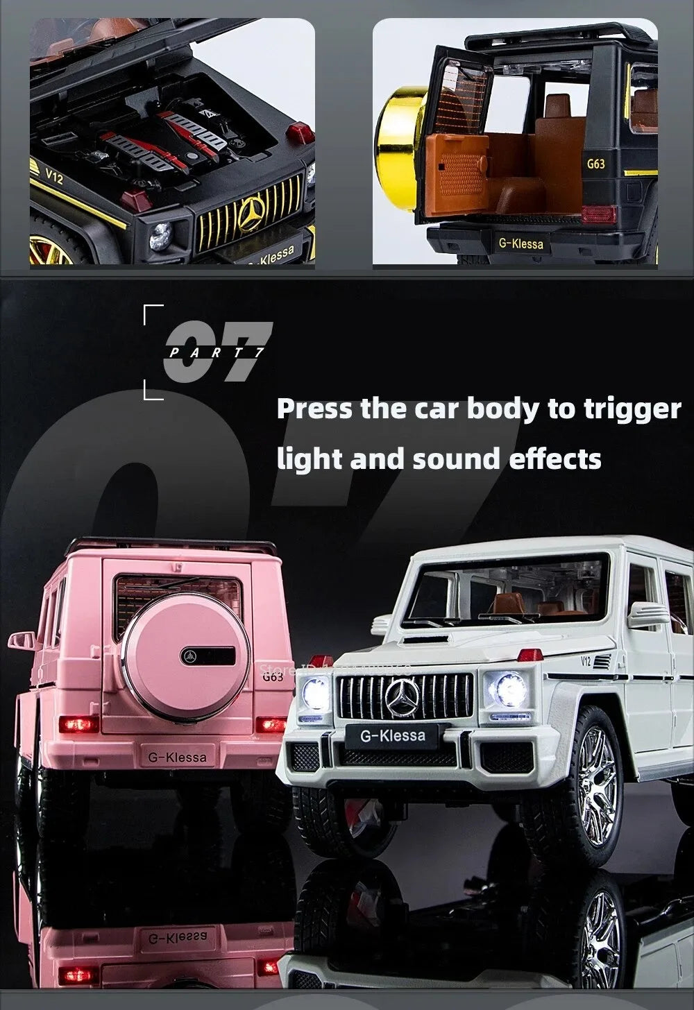 1:24 G63 GLE350 Toy Car Model Alloy Diecast Pull Back Doors Opened Sound Light Models Vehicle Toys for Boys Birthday Gifts