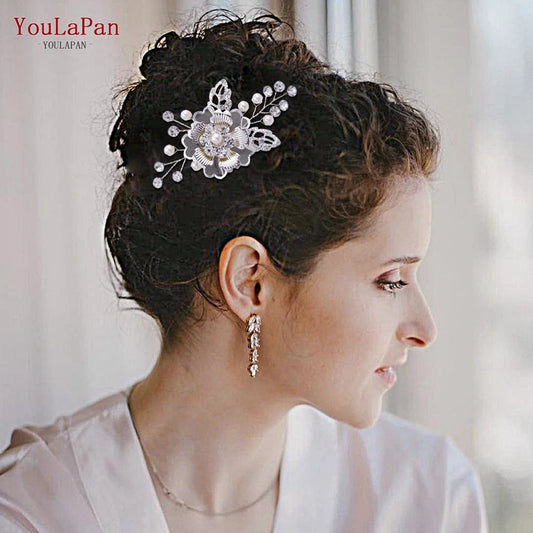 Hair Accessories U Shape Hair Pin Wedding Tiara Brides Hairpins Alloy Flower Headwear for Girls Hair Clips