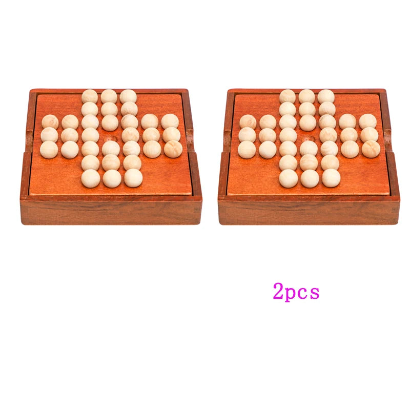 Wooden Peg Solitaire Strategy Board Game