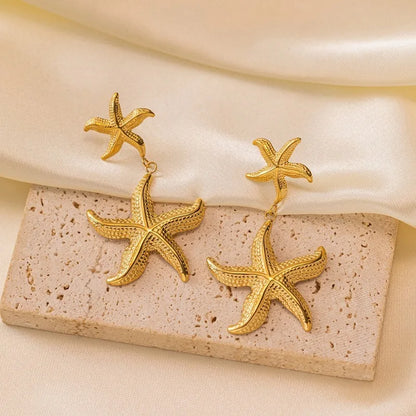 Trendy Starfish Pendant Necklace For Women Girls 18K Gold Plated Stainless Steel Choker Chains Earrings 45 cm