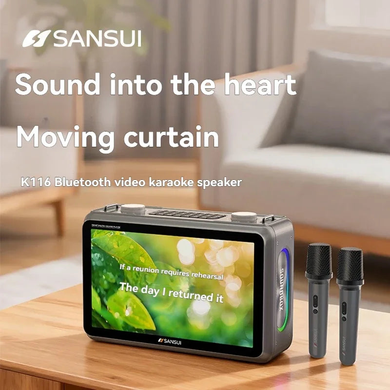 SANSUI K116 80W high-power Bluetooth speaker 14.1-inch high-definition touch screen video karaoke speaker with dual microphones