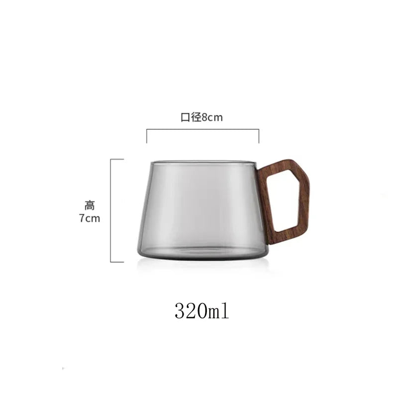 320ml American Latte Heat-resistant Glass Coffee Mug With Wooden Tray Spoon Milk Tea Cup Fresh Ground Cup Barista Cafe Access