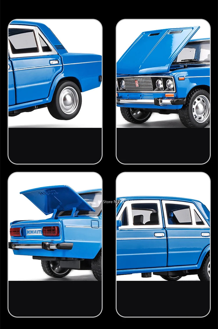 1/24 Scale LADA Toy Car Model Alloy Diecast 6 Doors Opened Pull Back Sound Light Scale Model Car Toys for Boys Collectible Gifts