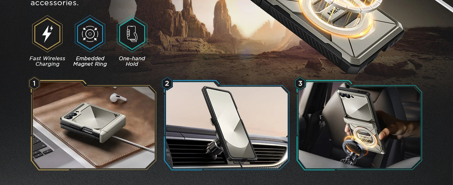 For Z Flip 7 FE/Z Flip 6 Cases Built-in  Ring Stand with Magsafe Full Coverage Hinge Protection Screen Protector Cover