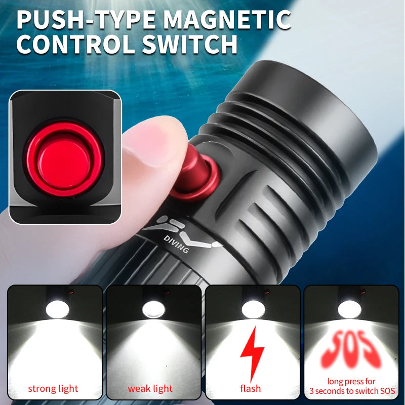 5000LM Professional Diving Flashlight IPX8 Waterproof Underwater LED Torch Rechargeable Dive Light