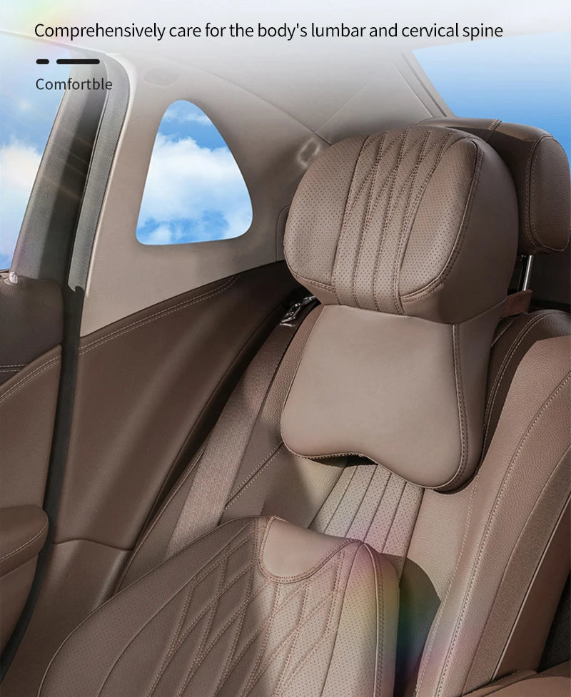 PU Car Lumbar Back Support Headrest Neck Pillow Memory Foam Lumbar Pillow Universal Soft Neck Pillows Cushion Car Supplies