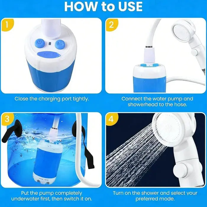 Portable Rechargeable Electric Camping Shower Kit with Dual Shower Heads