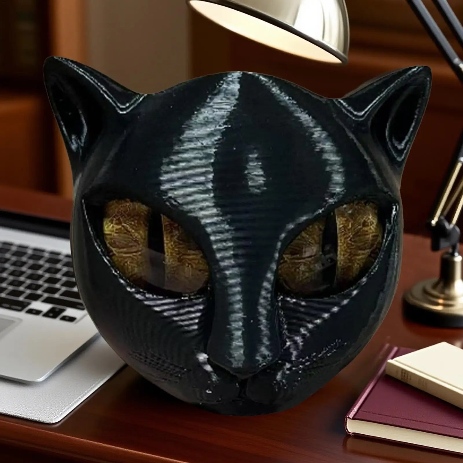 Black Cat Stone Figurine Resin Cat Head Miniature Marble Texture Cat Stone Cat Sculpture Craft Office Desk Cat Decor Kitten Art