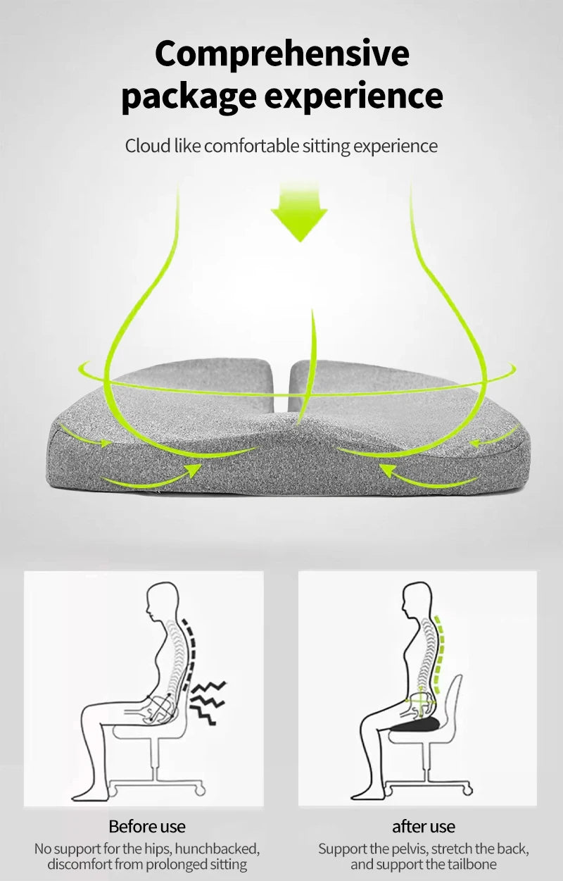 Tailbone Sciatica Back Pain Relief Comfort Office Chair Car Seat Cushion Non-Slip Orthopedic Memory Foam Coccyx Cushion