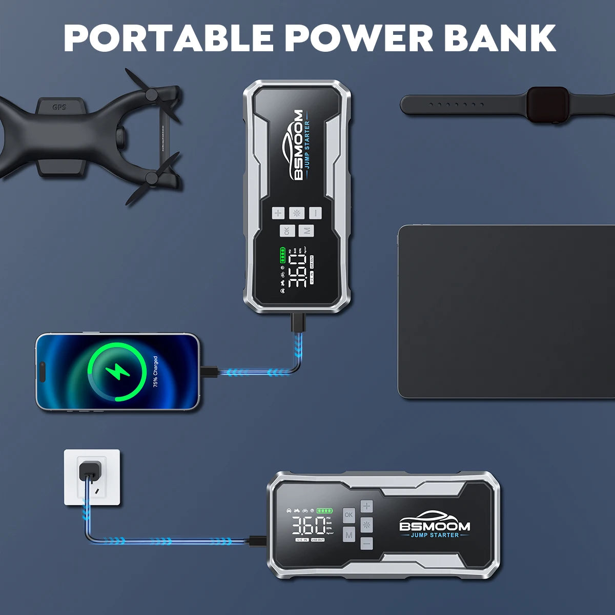 4 In 1 6000A/7000A Jump Starter Power Bank 21800mAh/26800mAh 160PSI Air Compressor Tire Pump For Emergency Booster