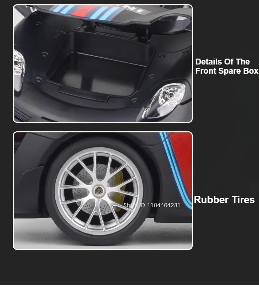 1:18 918 Spyder Martini Pagani Huayra Diecast Alloy Model Toys Car Doors Opened with Sound Light Miniature Vehice Adult Boy Gift