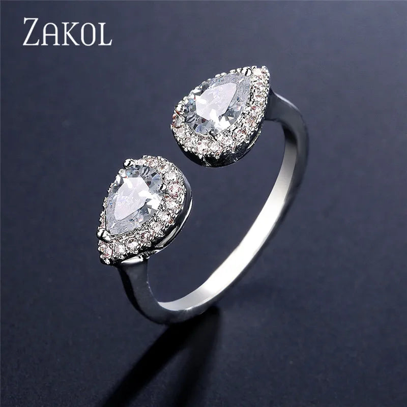 Classic Water Drop Cubic Zirconia Open Rings Wedding Bands Ring