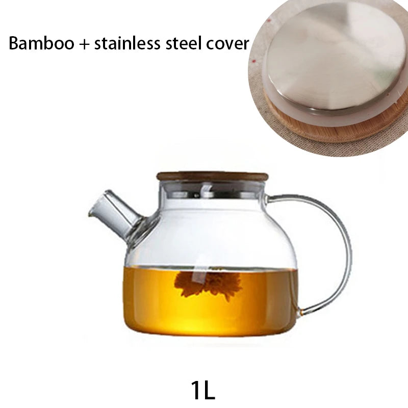 1L/1.8L Borosilicate Glass Teapot Set Clear Teapots With Cup Removable Filter Spout Drinkware For Loose Leaf Blooming Tea