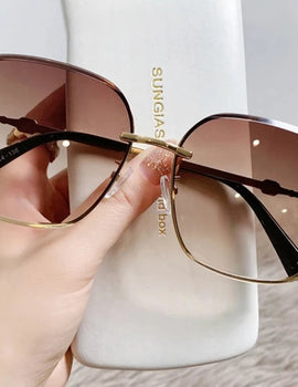 Brown Sunglasses Women Rimless Square Fashion Glasses Vintage Big Sunshades