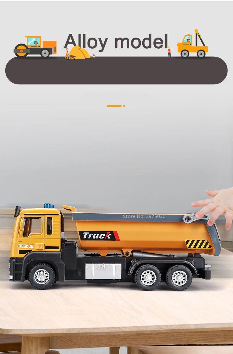 1/50 Scale Tipper Truck Alloy Diecast Toy Model Dump Engineering Transport Truck Sound Light Pull Back Collection Gifts