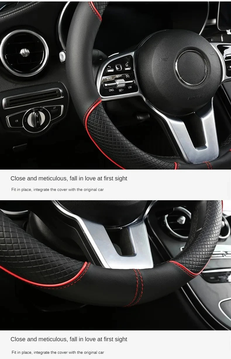 Universal Leather Diamond Steering Wheel Cover 37CM 38CM