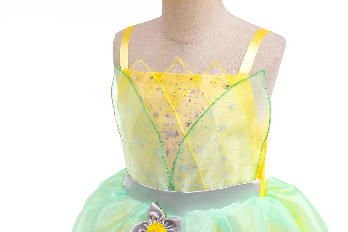 Layered Tulle Fairy Princess Dress Green Yellow Sling Party Costume
