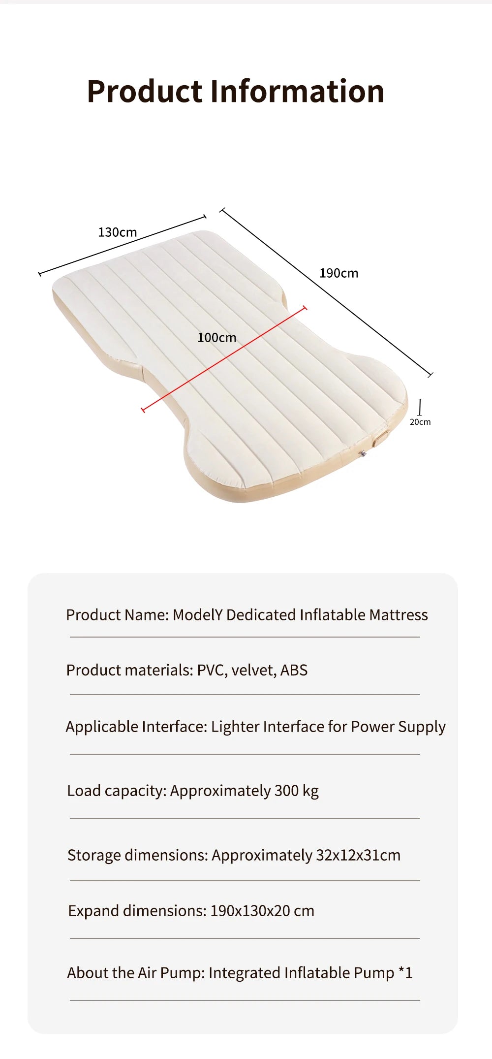 Self Inflating Car Mattress for Tesla Model Y Juniper 2021 2026 Inflatable Travel Camping Bed