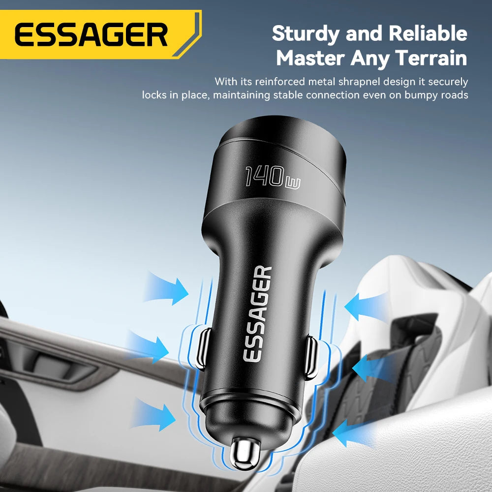 140W USB C Car Charger PD 3.1 QC 4.0 Fast Charging USB A + Type C Adapter for Laptop & Phone