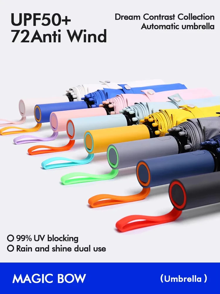 Automatic 12 Rib Folding Umbrella Three Fold Sun Rain Windproof UV Protection Compact Travel Umbrella