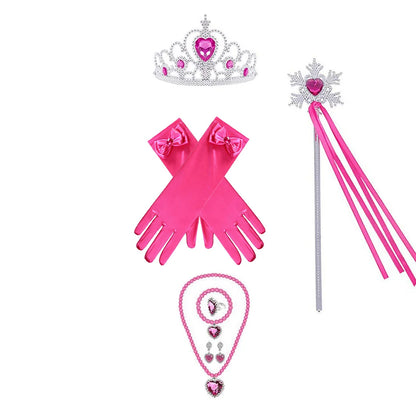 Elsa Princess Accessories Gloves Wand Crown Jewelry Set Elsa Wig Necklace Braid for Princess Dress Clothing Cosplay Dress UP