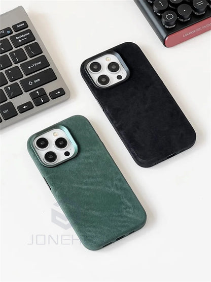 Magnetic Flannel Fiber Shockproof Leather Case For iPhone 15 14 Plus 13 16 Pro Max Slim Cover For Magsafe Wireless Charge Bag