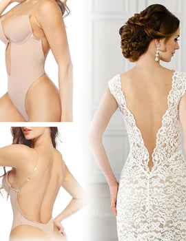 Deep V Neck Backless Body Shaper Bra Bodysuit Thong Shapewear Women Nude Black Invisible Tummy Control Underwear Wedding