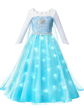 Frozen Elsa Snow Queen Princess Girls LED Light Up Dress Halloween Carnival Clothing Party  Cosplay Costume