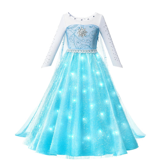 Frozen Elsa Snow Queen Princess Girls LED Light Up Dress Halloween Carnival Clothing Party Cosplay Costume