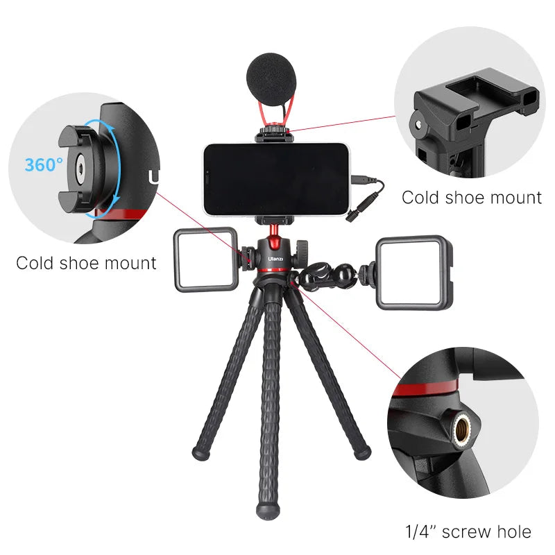 Flexible Tripod DSLR Smartphone DSLR Camera Tripod with Phone Mount Ballhead Vlog Tripods with Cold Shoe