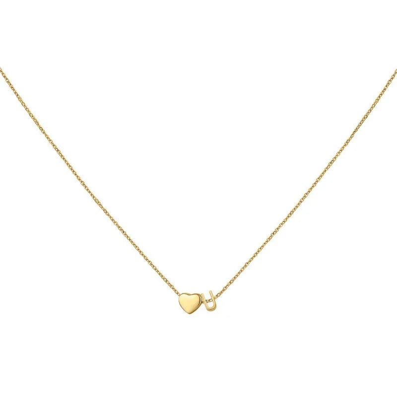 8mm Heart Shaped Initial Letter Pendant Necklace For Women Men Gold Plated Couple Necklace 45 cm