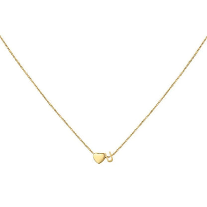 8mm Heart Shaped Initial Letter Pendant Necklace For Women Men Gold Plated Couple Necklace 45 cm